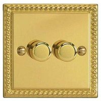 JGP252 Classic V Pro Georgian Brass 2 Gang LED Trailing Edge Dimmer Switch 1 or 2 Way Yellow