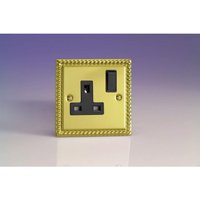 Varilight XG4B 13A Switched Socket Georgian Brass Black 1-Gang in Yellow