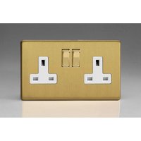 Varilight XDB5WS 13A Socket White 2-Gang Brushed Brass, 86x147x32mm in Yellow