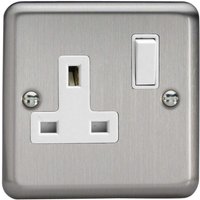 Varilight Classic Matt Chrome 1-Gang 13 Amp Switched Plug Socket White Insert in Grey