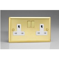Varilight XV5DW 13A Switched Socket 2-Gang White Victorian Brass in Yellow