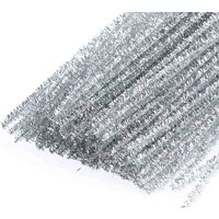 & Glitter Chenilles 6mm x 30cm Silver Pack 100 6mm x 30 cm