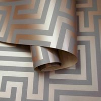 Holden Decor Metallic Glistening Industrial Maze Geometric Geo Wallpaper in Rose Gold