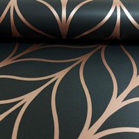Holden Decor Shimmering Striped Art Deco Trellis Metallic Motif Wallpaper in Black
