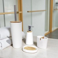 Showerdrape Sonata White & Bamboo 4 Piece Bathroom Accessory Set