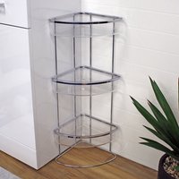 Showerdrape Pure Chrome Freestanding Bathroom Floor Corner Shower Caddy in Clear