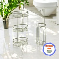 Showerdrape Dante Freestanding Floor Caddy & Toilet Roll Holder in Green