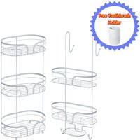 Showerdrape Dante Freestanding Floor Caddy & 2 Tier Over Door Hook Shower Caddy in White