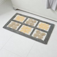 Fiore 100% Cotton Floral Anti Slip Bath Mat 800 x 500mm Grey