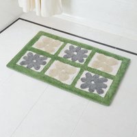 Showerdrape Fiore 100% Cotton Blue Floral Anti-Slip Bath Mat 800 x 500mm in Green