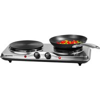 Daewoo Double Electric Hot Plates Hob Portable for Cooking Table Top Hotplate Cooker 1500W in Silver