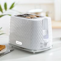 Daewoo 800W 'Argyle' 2 Slice Toaster With Defrost, Reheat & Cancel Functions in White
