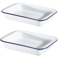 Large & Medium Enamel Steel Roasting Tin Set Oven Dishes