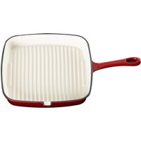 Prochef ' ' 23cm Cast Iron Enamel Grill Pan Square Griddle Skillet in Dark Red | Size: Large