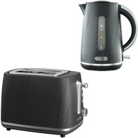 Daewoo Sleek "Cascade" 1.7L Fast-Boil Matching Kettle & Toaster Set 2-Slice in Black