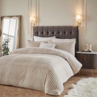 Paoletti Alpine Striped Faux Fur Duvet Cover Set in Light Beige | Size: Super King