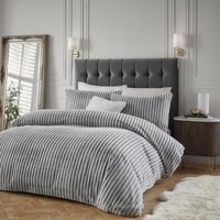 Paoletti Alpine Striped Faux Fur Duvet Cover Set in Grey | Size: Super King