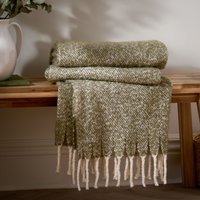 Wylder Nature Isla Woven Tasselled Throw in Green | Size: 130 cm x 180 cm