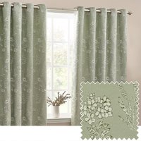Wylder Nature Sophia Floral Jacquard Room Darkening Eyelet Curtains in Light Green | Size: 168 cm width x 183 cm drop