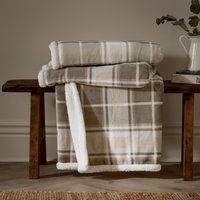 Wylder Nature Braemar Sherpa Tartan Fleece Throw in Beige | Size: 140 cm x 180 cm