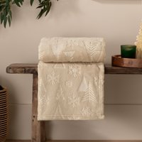 Furn Festive Time Embossed Fleece Throw in Natural | Size: 140 cm x 180 cm