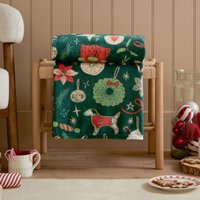 Duvet Day Festive Treats Fleece Throw in Emerald | Size: 130 cm x 150 cm
