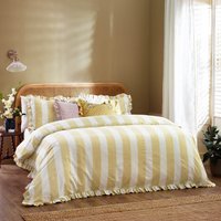 Wylder Birdie Stripe Ruffle Duvet Cover Set in Bright Yellow | Size: Single