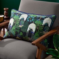 Wylder Tropics Serenity Tropical Garden Velvet Cushion in Black | Size: 40 cm x 60 cm