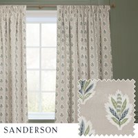 Sanderson Sessile Leaf Printed Room Darkening Pencil Pleat Curtains in Light Blue | Size: 229 cm width x 229 cm drop