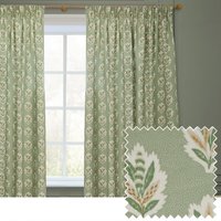 Sanderson Sessile Leaf Printed Room Darkening Pencil Pleat Curtains in Light Green | Size: 229 cm width x 137 cm drop