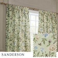 Sanderson Porcelain Garden Printed Chenille Room Darkening Pencil Pleat Curtains in Light Green | Size: 168 cm width x 137 cm drop