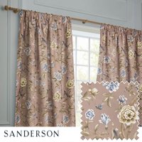 Sanderson Porcelain Garden Printed Chenille Room Darkening Pencil Pleat Curtains in Dusty Pink | Size: 229 cm width x 137 cm drop