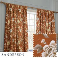 Sanderson Porcelain Garden Printed Chenille Room Darkening Pencil Pleat Curtains in Burnt Orange | Size: 229 cm width x 183 cm drop