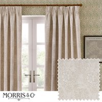 Morris & Co Marigold Jacquard Floral Room Darkening Pencil Pleat Curtains in Stone | Size: 117 cm width x 183 cm drop