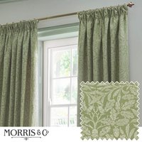 Morris & Co Acorn Tonal Fully Lined Matt Jacquard Pencil Pleat Curtains in Green | Size: 117 cm width x 183 cm drop
