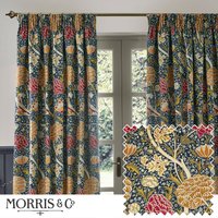 Morris & Co Cray Floral Velvet Room Darkening Pencil Pleat Curtains in Indigo | Size: 229 cm width x 183 cm drop