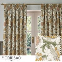 Morris & Co Cray Floral Velvet Room Darkening Pencil Pleat Curtains in Stone | Size: 168 cm width x 183 cm drop