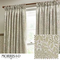 Morris & Co Acorn Multi Floral Jacquard Room Darkening Pencil Pleat Curtains in Stone | Size: 168 cm width x 229 cm drop