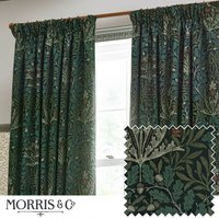 Morris & Co Acorn Multi Floral Jacquard Room Darkening Pencil Pleat Curtains in Green | Size: 229 cm width x 137 cm drop