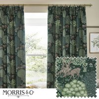 Morris & Co Brook Woodland Jacquard Room Darkening Pencil Pleat Curtains in Green | Size: 168 cm width x 183 cm drop