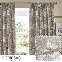 Morris & Co Brook Woodland Jacquard Room Darkening Pencil Pleat Curtains in Beige | Size: 229 cm width x 183 cm drop
