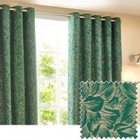 Wylder Nature Grantley Floral Jacquard Eyelet Curtain Pair in Emerald | Size: 117 cm width x 137 cm drop