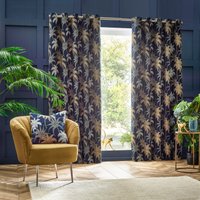 Wylder Tropics Galapagos Jacquard Eyelet Curtains in Navy | Size: 117 cm width x 183 cm drop