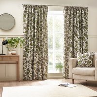 Wylder Tropics Pomegranate Floral Jacquard Pencil Pleat Curtains in Green | Size: 168 cm width x 229 cm drop
