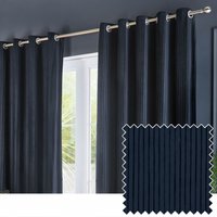 Paoletti Corinthian Velvet Room Darkening Eyelet Curtain Pair in Dark Blue | Size: 168 cm width x 183 cm drop