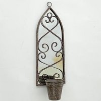 56cm Rusty Wall Mirror Single Planter Distressed Metal L15 x W20 x H65 cm