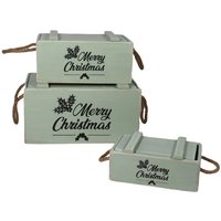 Minster Crates with Lids Rope Han (Set of 3) - Wood - Rustic Green | Size: 1 Pack