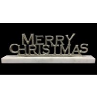 Minster Nickel Plated Merry Christmas in Stand - L3 x W30 x H8 cm in Grey | Size: 1 Pack
