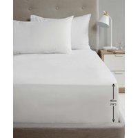HomeSpace Direct Percale Extra Deep 16" Fitted Sheet in White | Size: Super King