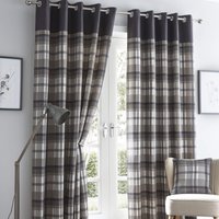 Portfolio Home Orleans Tartan Check Striped Fully Lined Eyelet Curtains 2 Panel Pair in Grey | Size: 117 cm width x 137 cm drop